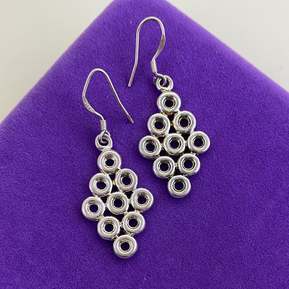 💛 Sterling Silver Hooks & Silver Tone Open-Circle Drop Earrings | Boho Luxe